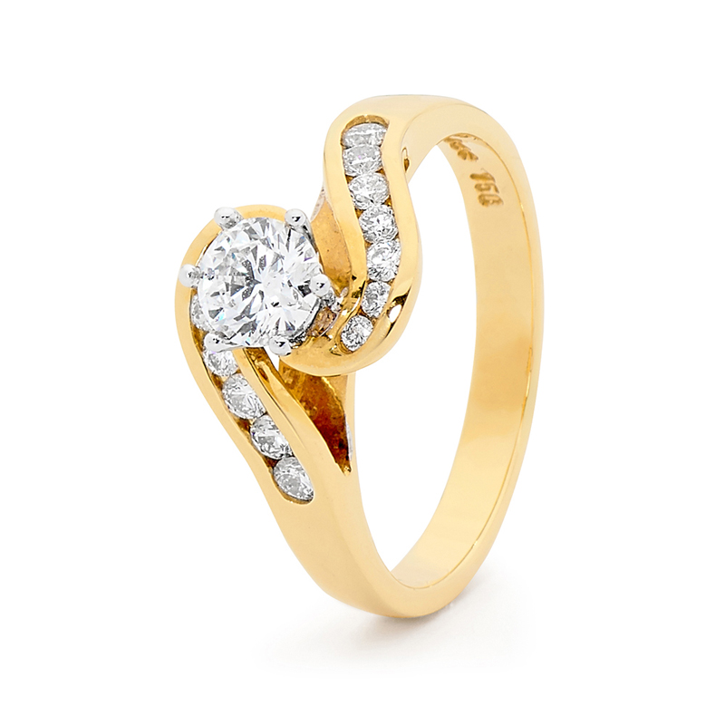 Gold Engagement Ring - 0.8 carat - Certified Diamonds