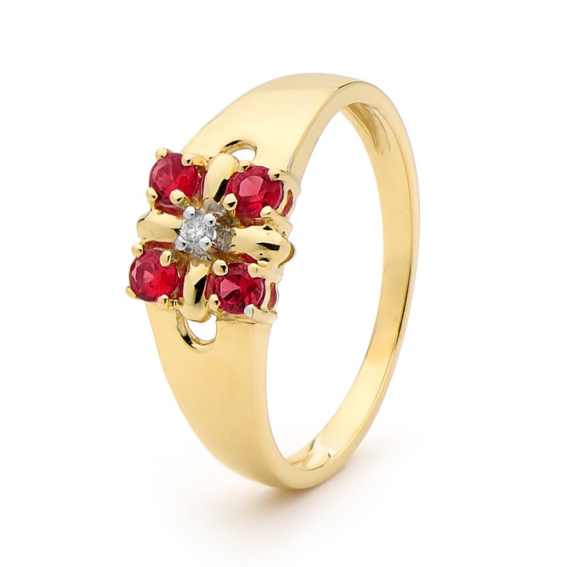Created Ruby and Diamond Flower Ring