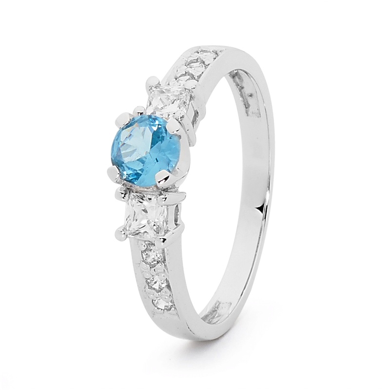 White Gold Pale Blue Zirconia Engagement Ring