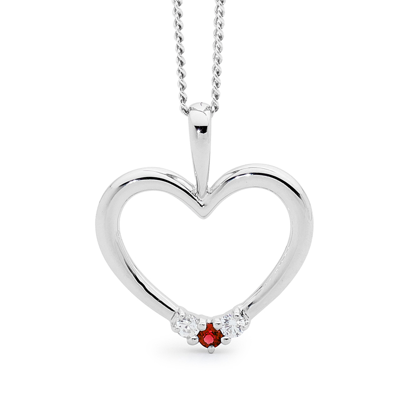34885/CR Romantic Silver Heart Pendant with Ruby